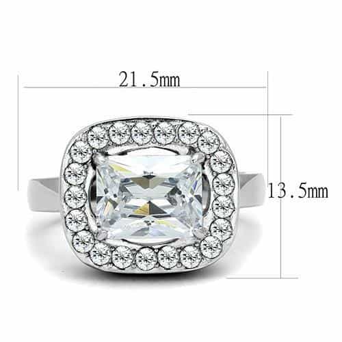 Stainless Steel CZ Radiant Cushion Halo Cocktail Ring view 3