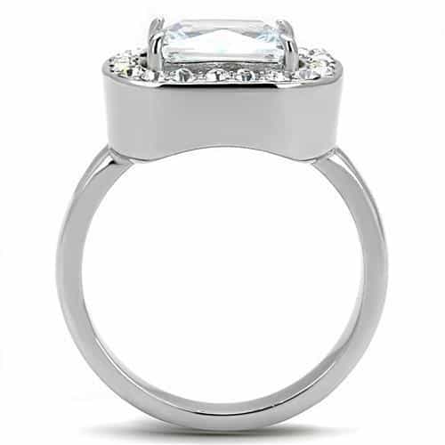 Stainless Steel CZ Radiant Cushion Halo Cocktail Ring view 5