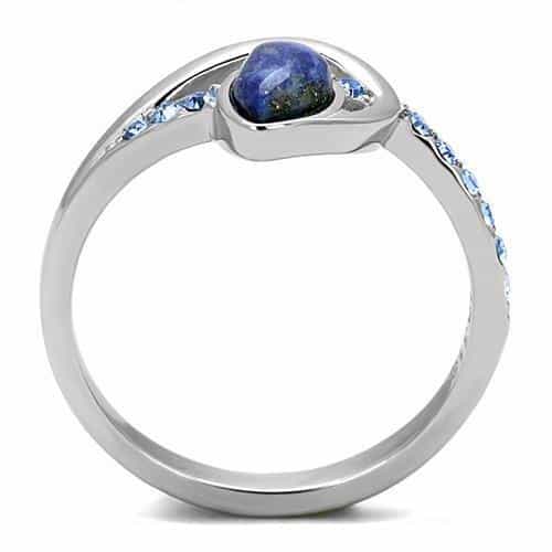 Stainless Steel Lapis Lazuli Pear Blue CZ Channel Bypass Ring view 5