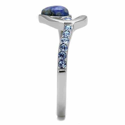 Stainless Steel Lapis Lazuli Pear Blue CZ Channel Bypass Ring view 7