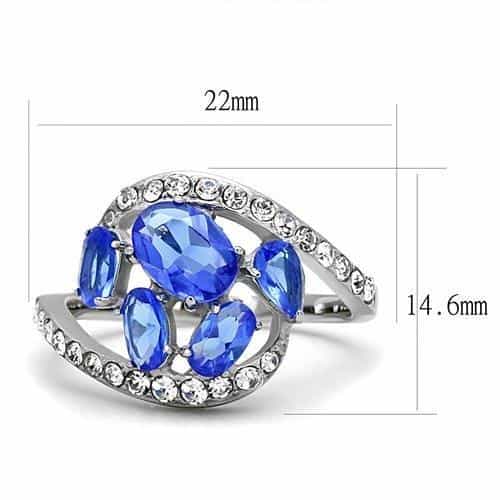 Stainless Steel Blue Sapphire CZ Multi Shape Pave Cluster Ring view 3