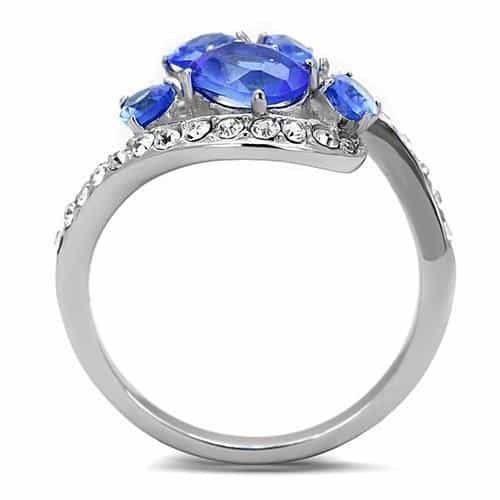 Stainless Steel Blue Sapphire CZ Multi Shape Pave Cluster Ring view 5