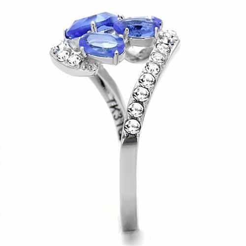 Stainless Steel Blue Sapphire CZ Multi Shape Pave Cluster Ring view 7