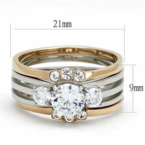 Stainless Steel Two-Tone Gold Silver CZ Round Solitaire Ring view 3