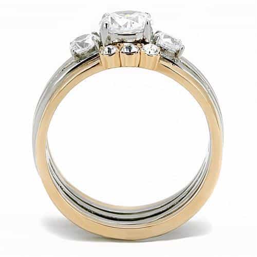 Stainless Steel Two-Tone Gold Silver CZ Round Solitaire Ring view 5