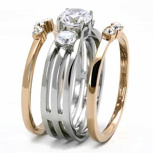 Stainless Steel Two-Tone Gold Silver CZ Round Solitaire Ring view 7