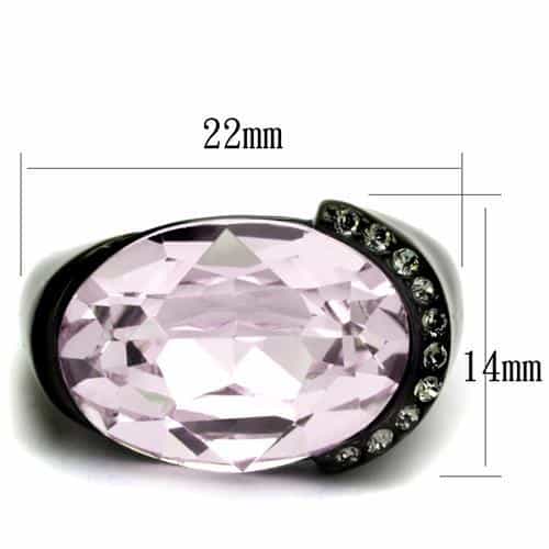 Stainless Steel Black IP Pink Crystal Oval Cabochon CZ Ring view 3