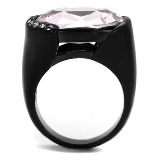 Stainless Steel Black IP Pink Crystal Oval Cabochon CZ Ring view 5