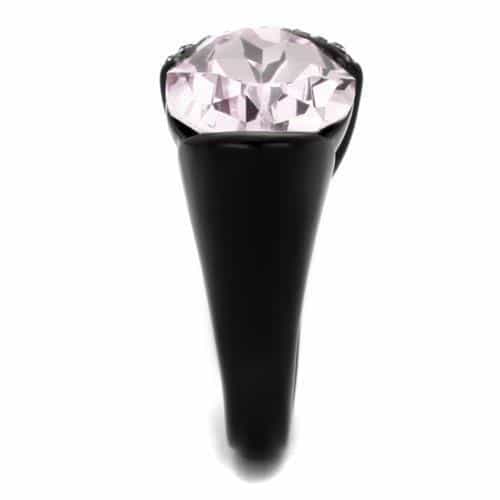 Stainless Steel Black IP Pink Crystal Oval Cabochon CZ Ring view 7