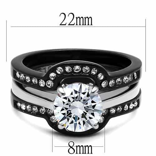 Stainless Steel Black IP CZ Round Pave Channel Solitaire Ring view 3