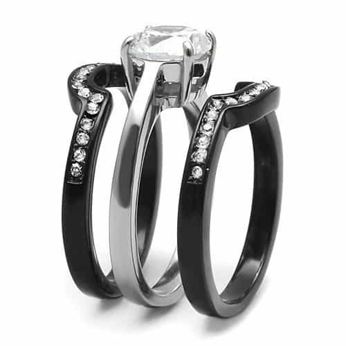 Stainless Steel Black IP CZ Round Pave Channel Solitaire Ring view 7
