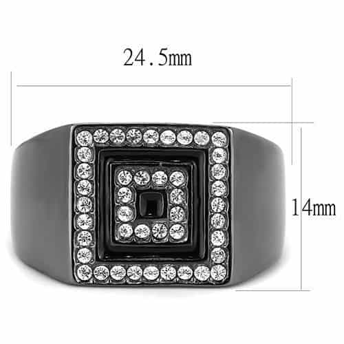 Stainless Steel Black IP Black CZ Square Halo Pave Mens Ring view 3