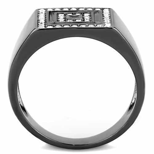 Stainless Steel Black IP Black CZ Square Halo Pave Mens Ring view 5