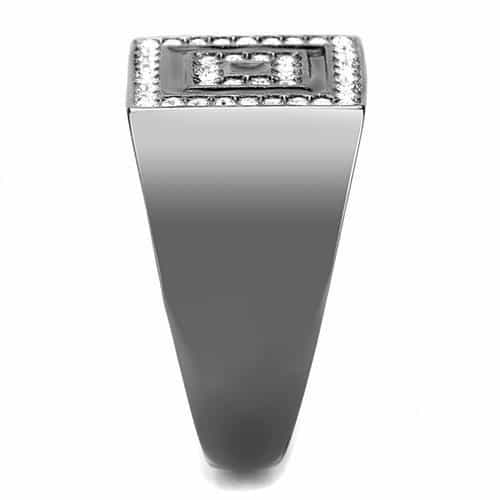 Stainless Steel Black IP Black CZ Square Halo Pave Mens Ring view 7
