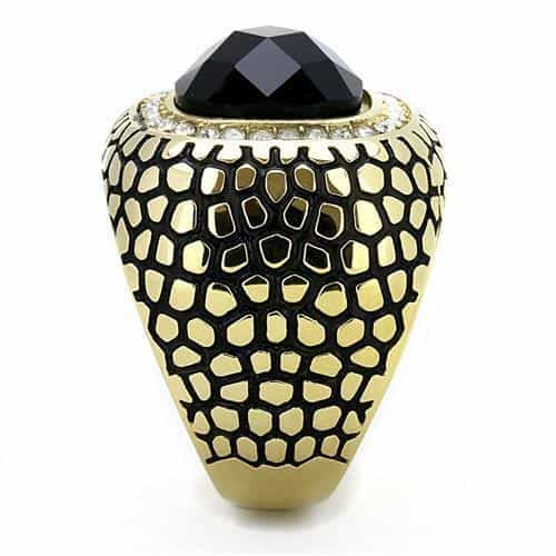 Stainless Steel Gold IP Black Onyx Cushion CZ Halo Crackle Ring view 7