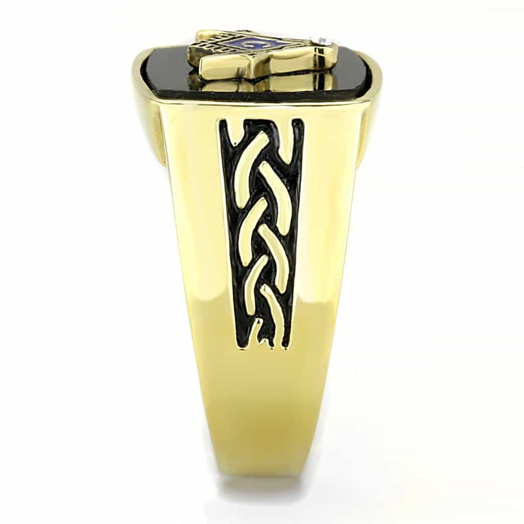 Stainless Steel Gold IP Black Enamel Masonic Compass Square Ring view 7