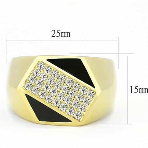 Stainless Steel Gold IP Black Onyx Rectangle CZ Pave Diamond Ring view 3