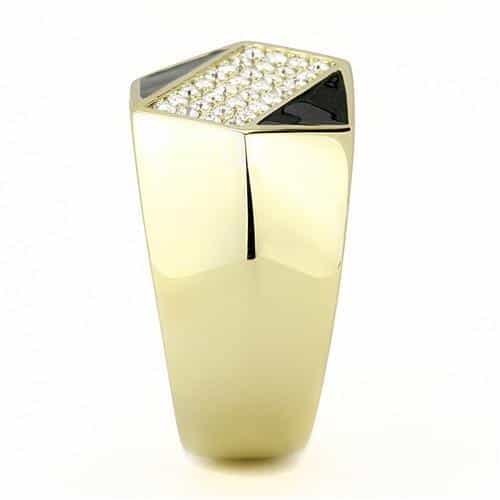Stainless Steel Gold IP Black Onyx Rectangle CZ Pave Diamond Ring view 7