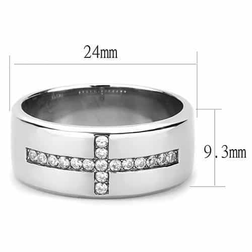 Stainless Steel CZ Pave Cross Wide Band Mens Ring view 3