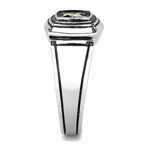 Stainless Steel Silver Black Enamel Gold Eagle Shield Mens Ring view 7