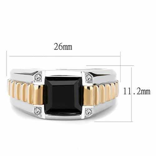 Stainless Steel Two-Tone Rose Gold Black Onyx Square CZ Ring view 3