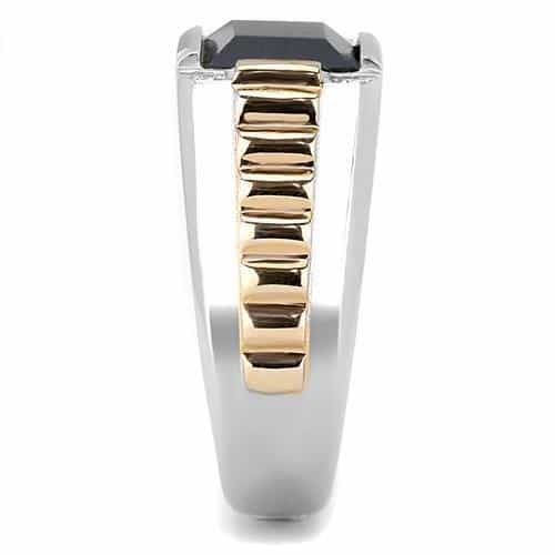 Stainless Steel Two-Tone Rose Gold Black Onyx Square CZ Ring view 7