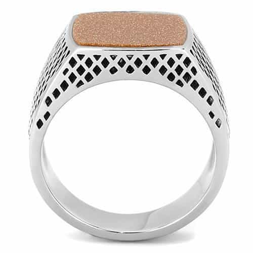Stainless Steel Rose Gold IP Sandblast Square Mesh Pattern Ring view 5