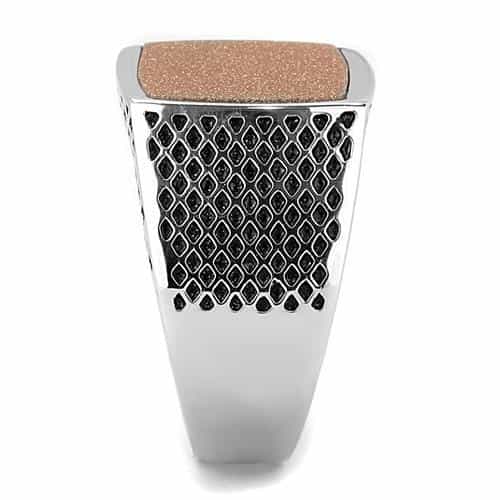 Stainless Steel Rose Gold IP Sandblast Square Mesh Pattern Ring view 7