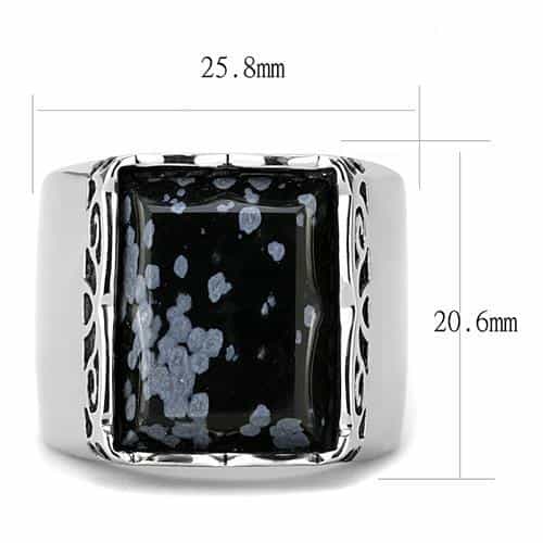 Stainless Steel Snowflake Obsidian Square Cabochon Scroll Ring view 3