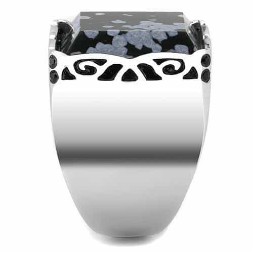 Stainless Steel Snowflake Obsidian Square Cabochon Scroll Ring view 7