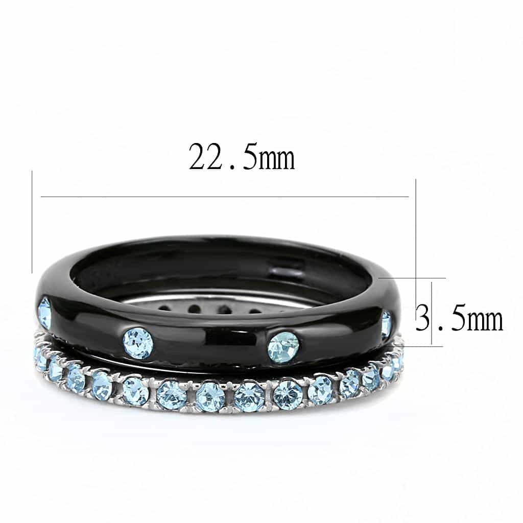 Stainless Steel Black IP Aquamarine CZ Channel Eternity Band Ring view 3