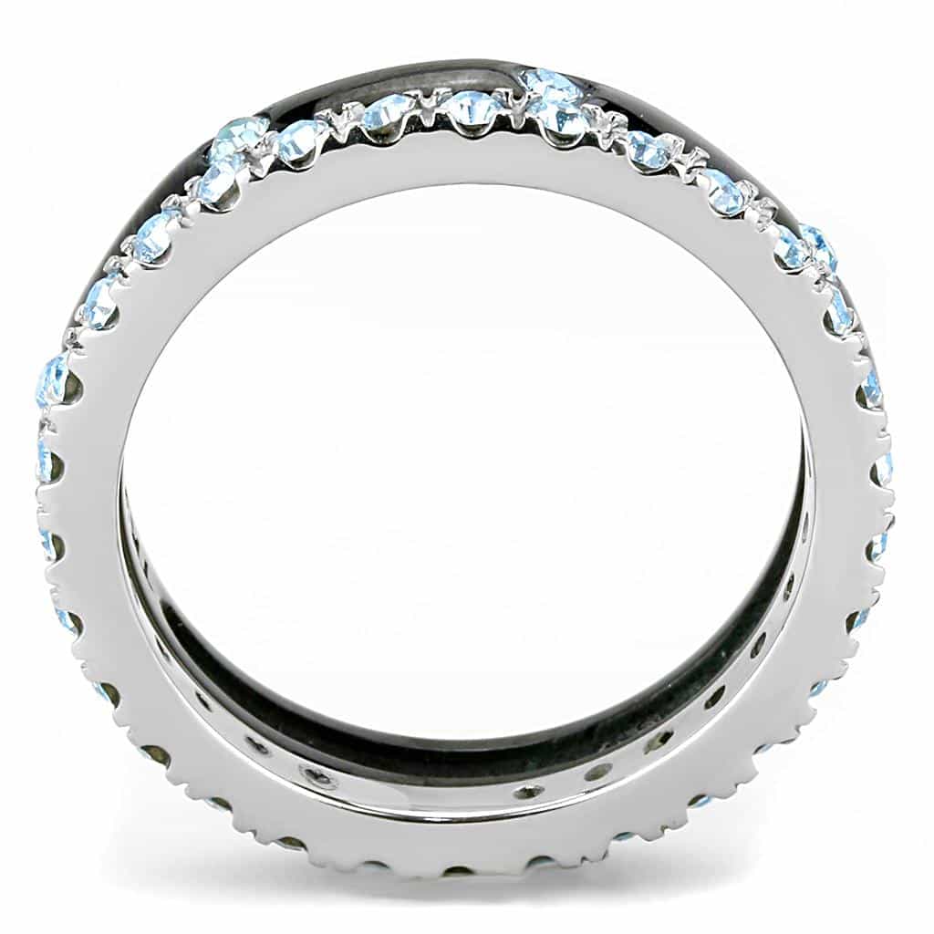 Stainless Steel Black IP Aquamarine CZ Channel Eternity Band Ring view 5