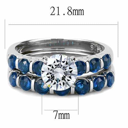 Stainless Steel Blue Sapphire CZ Round Solitaire Pave Stack Ring view 3