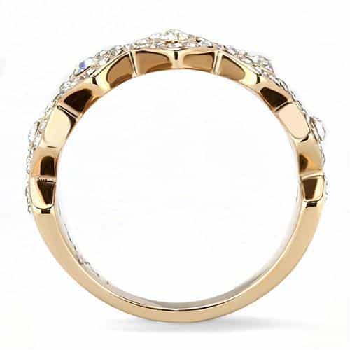 Stainless Steel Rose Gold IP CZ Pave Heartbeat Zigzag Crown Ring view 5