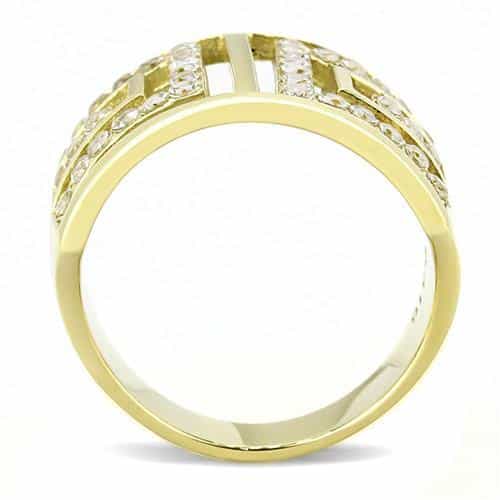 Stainless Steel Gold IP Greek Key Cutout CZ Pave Wide Cuff Ring view 5