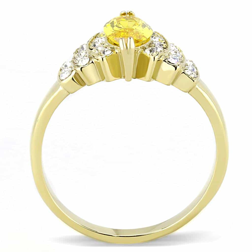 Stainless Steel Gold IP Yellow CZ Marquise Pave Wing Ring view 5