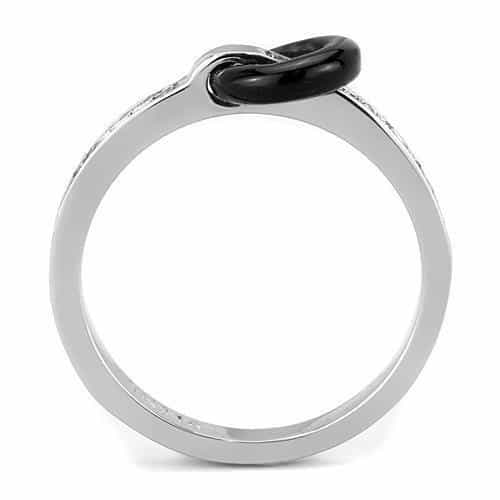 Stainless Steel Black Enamel Circle CZ Channel Polished Ring view 5