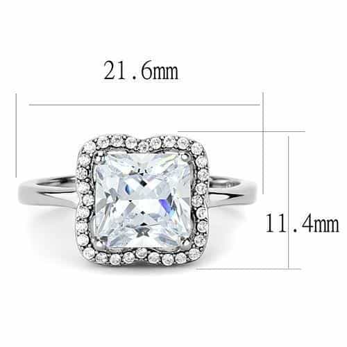 Stainless Steel CZ Princess Cushion Halo Solitaire Ring view 3