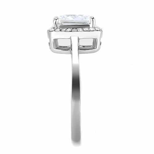 Stainless Steel CZ Princess Cushion Halo Solitaire Ring view 7