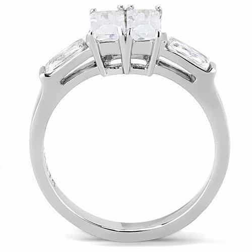 Stainless Steel CZ Emerald Baguette Step Three Stone Ring view 5