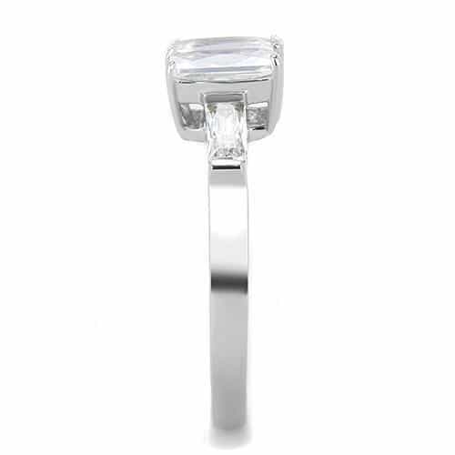 Stainless Steel CZ Emerald Baguette Step Three Stone Ring view 7