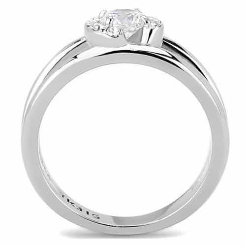 Stainless Steel CZ Round Halo Pave Split Shank Bypass Stack Ring view 5