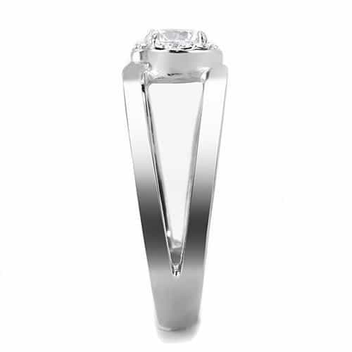 Stainless Steel CZ Round Halo Pave Split Shank Bypass Stack Ring view 7
