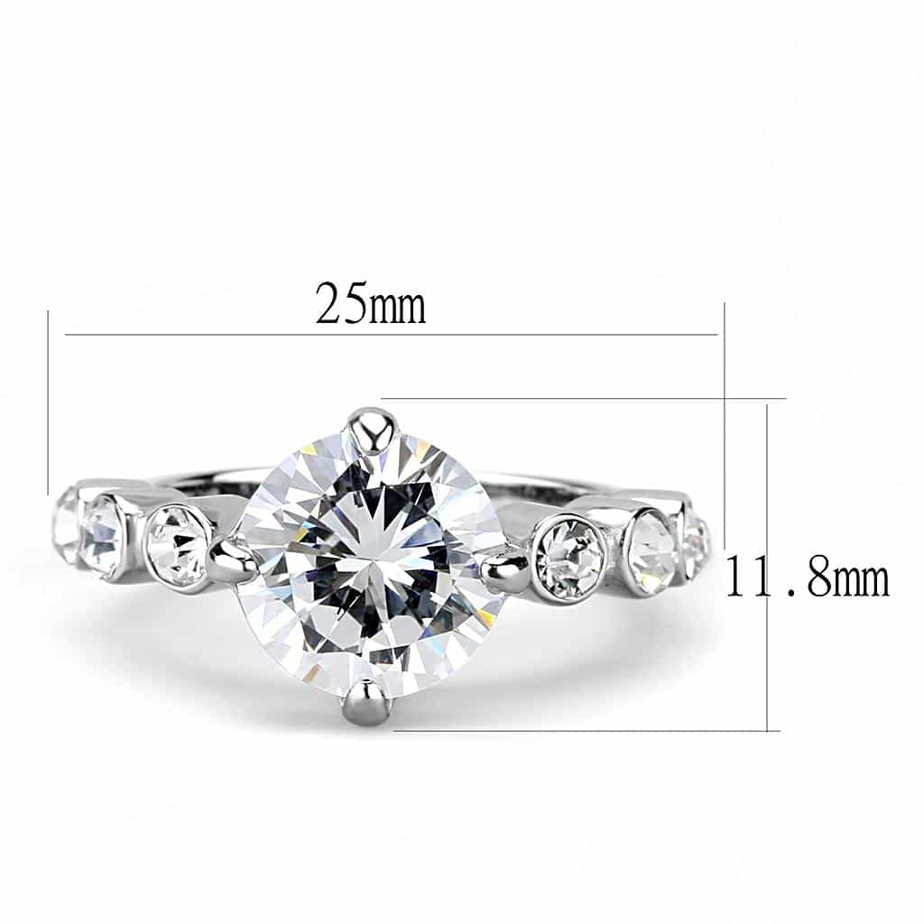 Stainless Steel CZ Round Heart Side Stone Solitaire Ring view 3