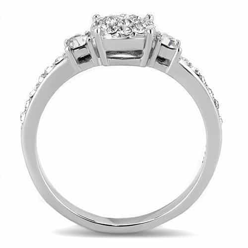 Stainless Steel CZ Round Pave Cluster Halo Ring view 5