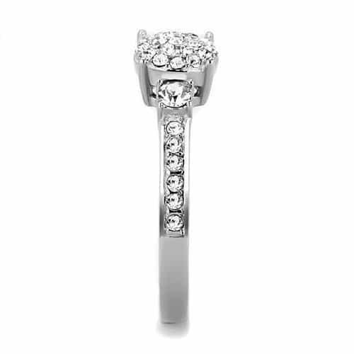 Stainless Steel CZ Round Pave Cluster Halo Ring view 7