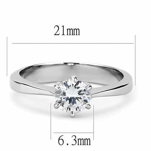 Stainless Steel CZ Round Six Prong Cathedral Solitaire Ring view 3