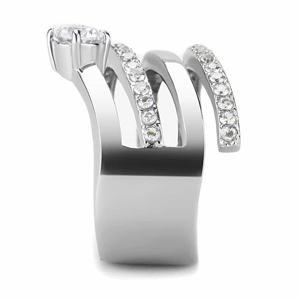 Stainless Steel CZ Round Pave Channel Solitaire Stack Ring view 7