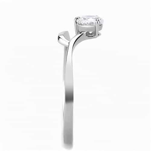 Stainless Steel CZ Round Pave Bypass Thin Solitaire Ring view 7