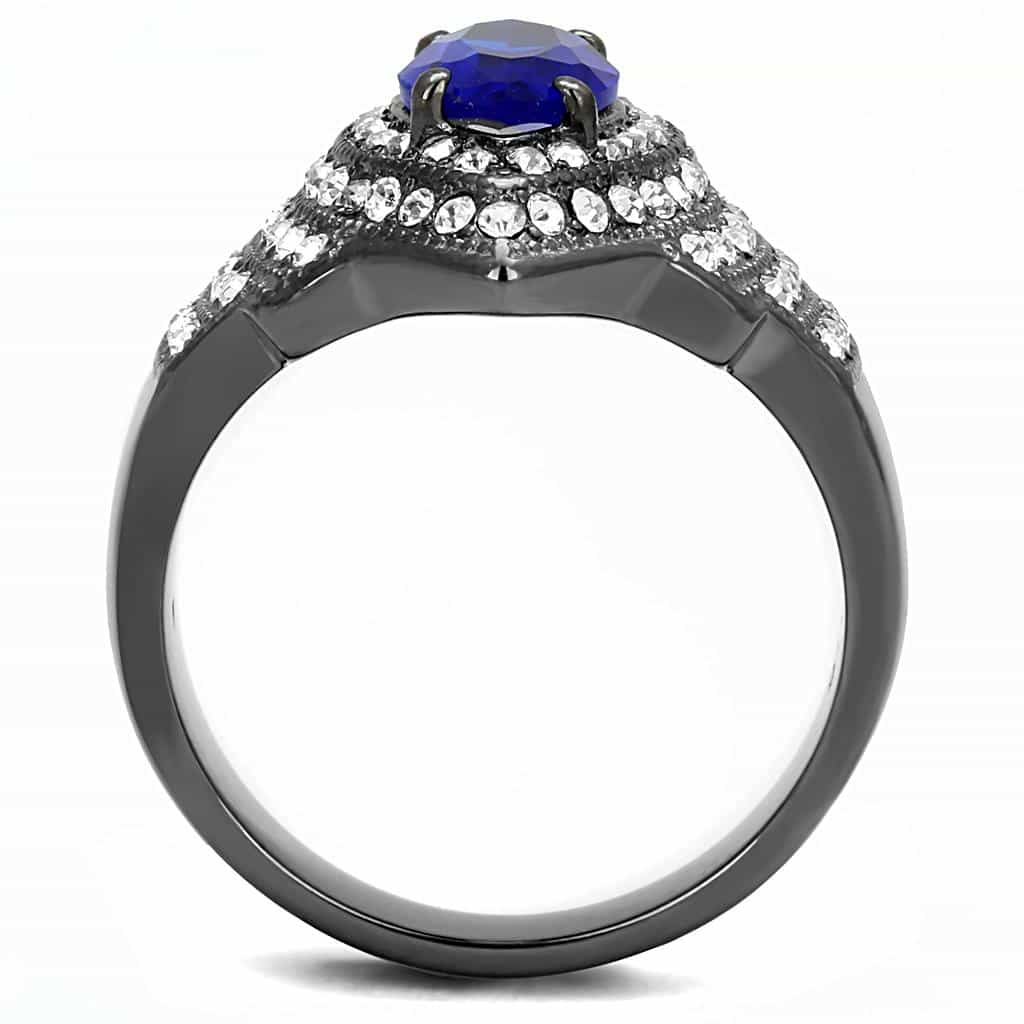 Stainless Steel Black IP Blue Sapphire Marquise CZ Pave Star Ring view 5